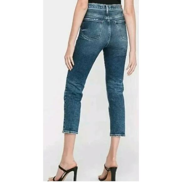 Express Super High Rise Mom Jeans Womens Size 2 Medium Wash Denim FLAWED Cropped - Picture 2 of 12